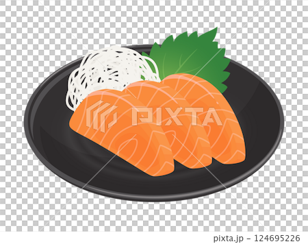 盤子裡的鮭魚生魚片插畫素材 盤子裡的鮭魚生魚片插畫素材 124695226