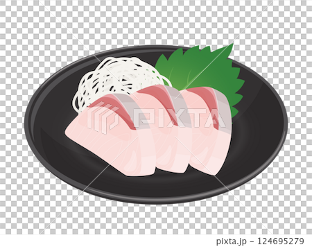 Illustration material of yellowtail sashimi served on a plate Illustration material of yellowtail sashimi served on a plate 124695279