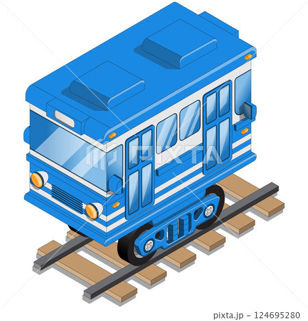Funny subway car. Isometric. Isolated on a white background. Vector illustration. 124695280