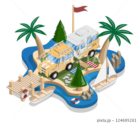 Camping. Isometric. Isolated on white background. Vector illustration. 124695281