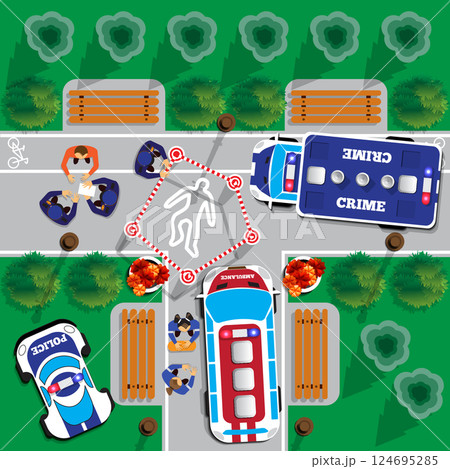 Crime scene. View from above. Vector illustration. 124695285