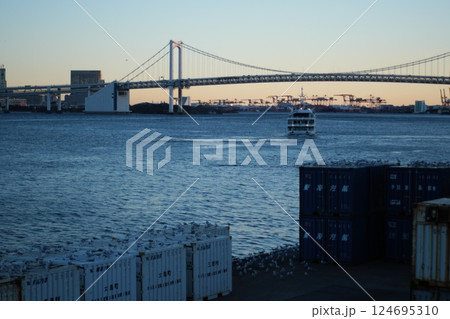 夕日に染まるレインボーブリッジ 124695310