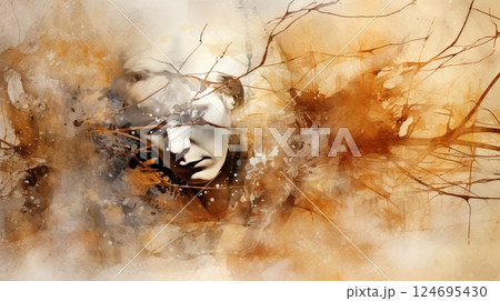 Stylized portrait of jesus christ during his compassionate ministry to people, religious concept 124695430