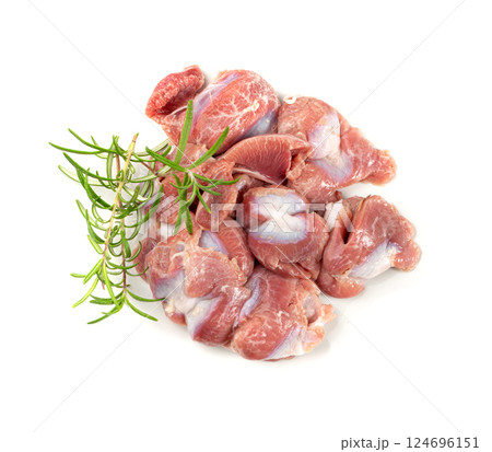 Poultry Offal Isolated, Raw Chicken Stomach, Poultry Giblets, Fresh Turkey Stomach, Chicken Gizzard 124696151