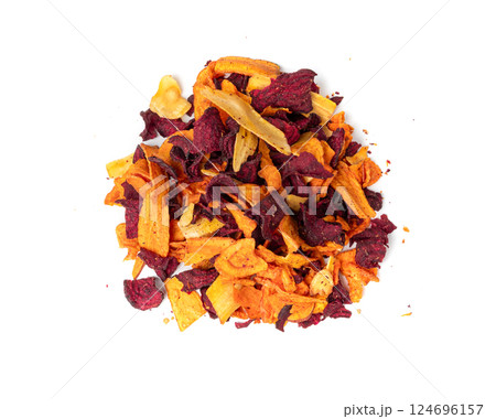 Parsnips, sweet potato, carrot and beetroot chips isolated, dry vegetable root mix, healthy snacks Parsnips, sweet potato, carrot and beetroot chips isolated, dry vegetable root mix, healthy snacks 124696157