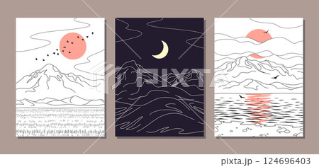 Simple Nature Scenes Set with Mountains. 124696403