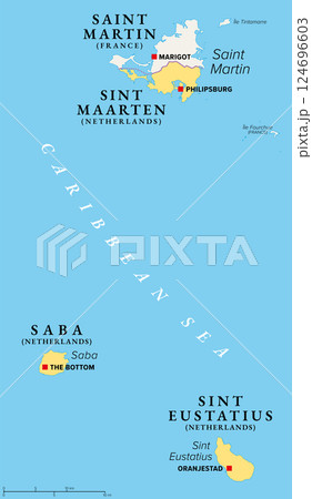 SSS Islands of the Dutch Caribbean, political map. Sint Maarten, Sint Eustatius, and Saba. Also known as Windward Islands located within Leeward Islands group of Lesser Antilles in the Caribbean Sea. SSS Islands of the Dutch Caribbean, political map. Sint Maarten, Sint Eustatius, and Saba. Also known as Windward Islands located within Leeward Islands group of Lesser Antilles in the Caribbean Sea. 124696603