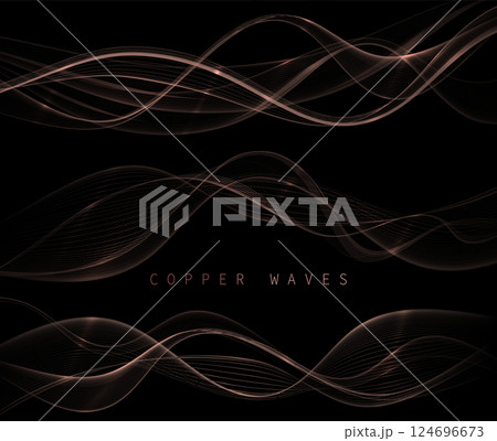 Isolated design element, wavy copper color illustration on black background 124696673