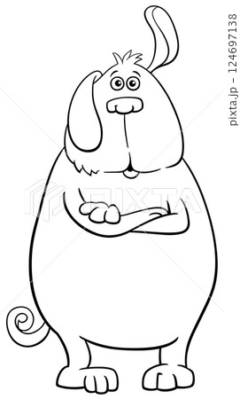 funny cartoon dog animal character listening coloring page 124697138