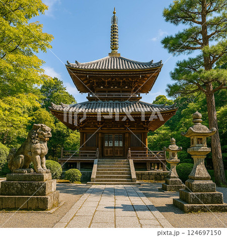 静寂に佇む日本の寺院 – 伝統と自然の調和 124697150