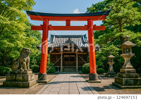 朱塗りの鳥居と神聖な神社 – 日本の伝統美 124697151
