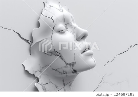 Timeless marble portrait of a woman s face exuding elegance, grace, and captivating beauty 124697195
