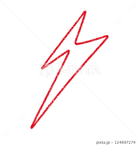 Red Hand-drawn doodle elements lightning, thunderbolt sketchy crayon scribble style with rock vibe. Flat vector illustration isolated on white background. 124697274