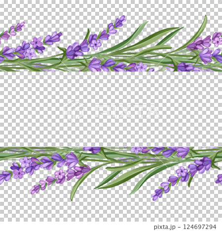 Lavender flowers seamless border, hand drawn frame for card or invitations. Lavender flowers seamless border, hand drawn frame for card or invitations. 124697294