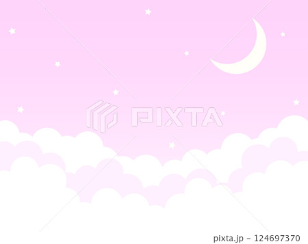 月と星ともくもくの雲の可愛くてファンシーなイラスト 124697370