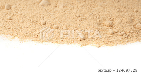 Maca powder texture background, dry Peruvian ginseng powder pattern, ground ayak willku 124697529
