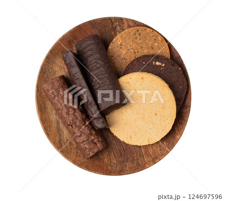 Protein bar and cookie set, different energy paleo snacks, various healthy cereal flapjacks 124697596