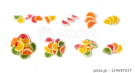Fruit Marmalade Sweets Isolated, Lemon Slices Jelly, Sugar Citrus Marmalades, Orange, Lime Slices 124697837