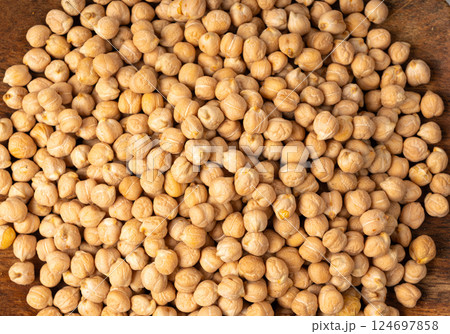 Chickpea, chick pea pile, dry Cicer arietinum fruits, raw Bengal gram legume, garbanzo beans Chickpea, chick pea pile, dry Cicer arietinum fruits, raw Bengal gram legume, garbanzo beans 124697858