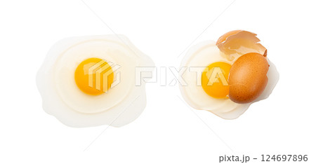 Broken Egg Isolated, Raw Yolk and White, Cracked Brown Shell, Fresh Broken Chicken Eggs on White Background Broken Egg Isolated, Raw Yolk and White, Cracked Brown Shell, Fresh Broken Chicken Eggs on White Background 124697896