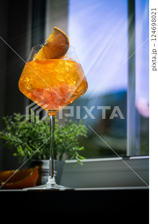 Glass of Aperol spritz cocktail Glass of Aperol spritz cocktail 124698021