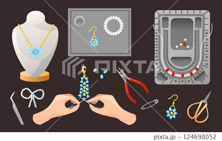 set with Jewelry workshop, hand make beaded bracelets or fashion necklace on string set with Jewelry workshop, hand make beaded bracelets or fashion necklace on string 124698052