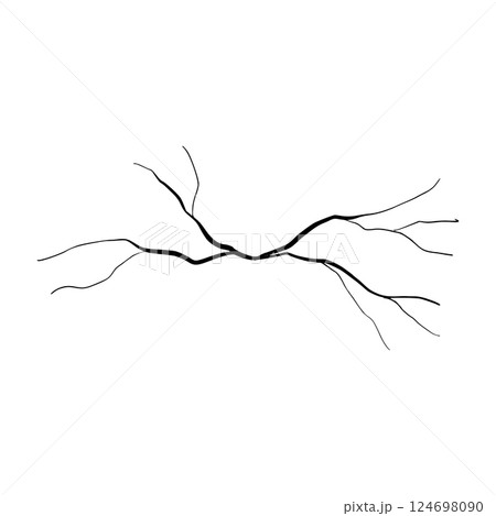 Earthquake damage with cracked wall split, broken concrete texture. Structural destruction from seismic activity, dangerous building fracture. Flat vector illustration isolated on white background. 124698090