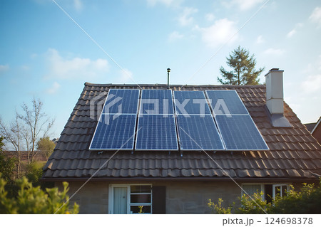 A house with a solar panel on the roof 124698378