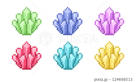 クリスタル6色のピクセルイラストレーション 124698513