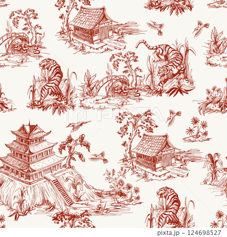 Seamless pattern in chinoiserie style for fabric or interior design. 124698527