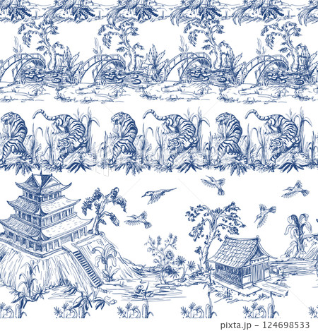 Seamless pattern in chinoiserie style for fabric or interior design. 124698533