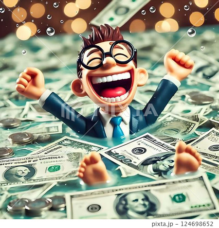 very happy person swimming in money 12 124698652