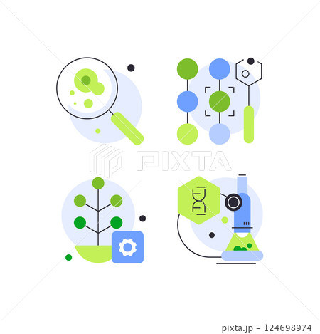 Biotech and bioengineering. Set of doodles, detailed icons Biotech and bioengineering. Set of doodles, detailed icons 124698974