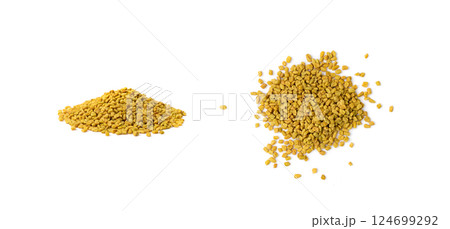 Fenugreek Seeds Isolated, Dry Trigonella, Spicy Methi Dana Grains, Indian Kitchen Seasoning Ingredient Fenugreek Seeds Isolated, Dry Trigonella, Spicy Methi Dana Grains, Indian Kitchen Seasoning Ingredient 124699292