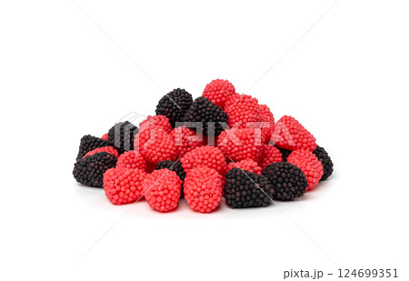 Gummy berries, chewy raspberries or jelly blackberries, gelatin candies fruit marmalade Gummy berries, chewy raspberries or jelly blackberries, gelatin candies fruit marmalade 124699351