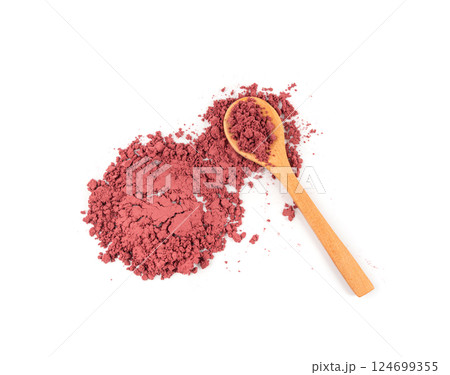 Acai powder circle pile, violet superfood dust, pink fruit flour extract mound 124699355