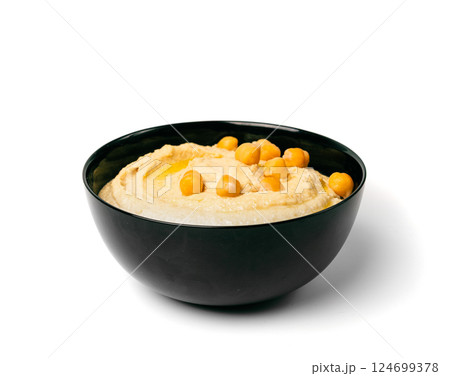 Hummus in bowl, houmous dip, chickpea humus tahini sauce, middle eastern spread 124699378