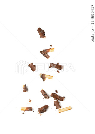 Chocolate cookie sticks, long choco pastries, japan biscuit tubes, korea cracker sticks 124699417