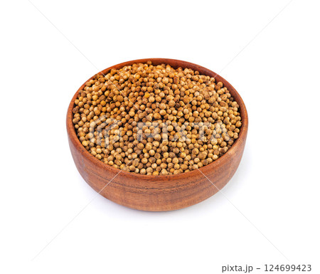 Coriander Seeds Isolated, Cilantro Grains, Chinese Parsley Seed Group, Dry Spices, Seasonings 124699423