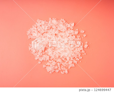 Dead sea salt pile, white crystals for body spa, sodium chloride similar to crushed ice, spa scrub 124699447
