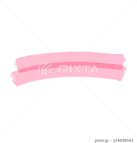 Colorful marker highlight strokes, scribble underlines, cute hand drawn pen lines, green and pink pencil marks, childish doodle elements. Flat vector illustration isolated on white background. 124699561
