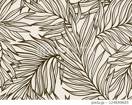 Seamless Hand-Drawn Tropical Leaves Pattern Illustration on Light Background. Vector illustration Seamless Hand-Drawn Tropical Leaves Pattern Illustration on Light Background. Vector illustration 124699685