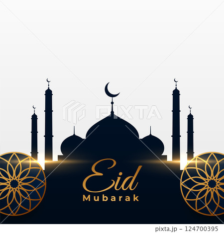 decorative eid mubarak mosque background with light effect 124700395