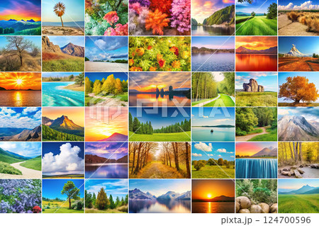 Collage, pattern of different travel tourist destinations and attractions Collage, pattern of different travel tourist destinations and attractions 124700596