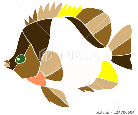 観賞魚バタフライフィッシュの素敵なステンドグラス画風切り絵イラスト目地無し 124700604