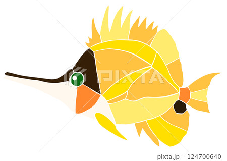 熱帯魚フエヤッコダイの可愛いステンドグラス風切り絵イラスト目地無し 熱帯魚フエヤッコダイの可愛いステンドグラス風切り絵イラスト目地無し 124700640