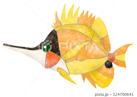 熱帯魚フエヤッコダイの素敵なモザイク画風切り絵イラスト 熱帯魚フエヤッコダイの素敵なモザイク画風切り絵イラスト 124700641
