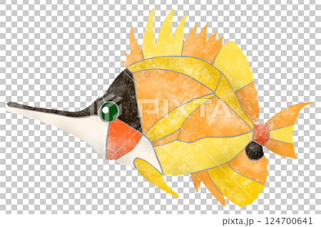 一幅可愛的馬賽克風格剪紙插圖,描繪了一種名為蝎子魚的熱帶魚 一幅可愛的馬賽克風格剪紙插圖,描繪了一種名為蝎子魚的熱帶魚 124700641