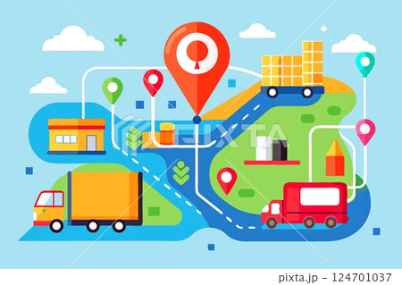 Delivery cars.Navigation map of the city with delivery coordinates 124701037