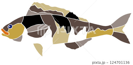 海水魚ホッケの素敵なステンドグラス画風切り絵イラスト目地無し 124701136